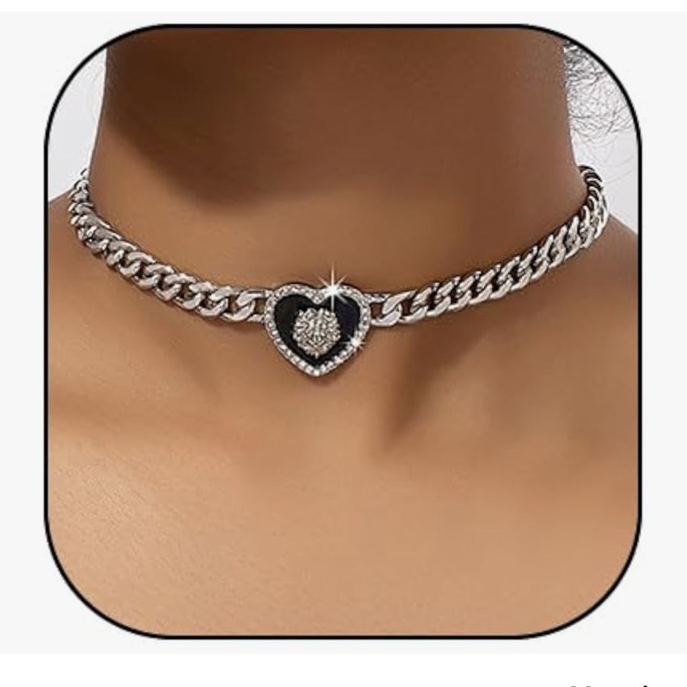 Heart Pendant Silver Choker Necklace